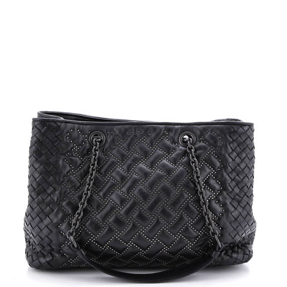 Bottega Veneta Medium Double Chain Tote Studded Leather with Intrecciato Detail - Picture 1 of 6